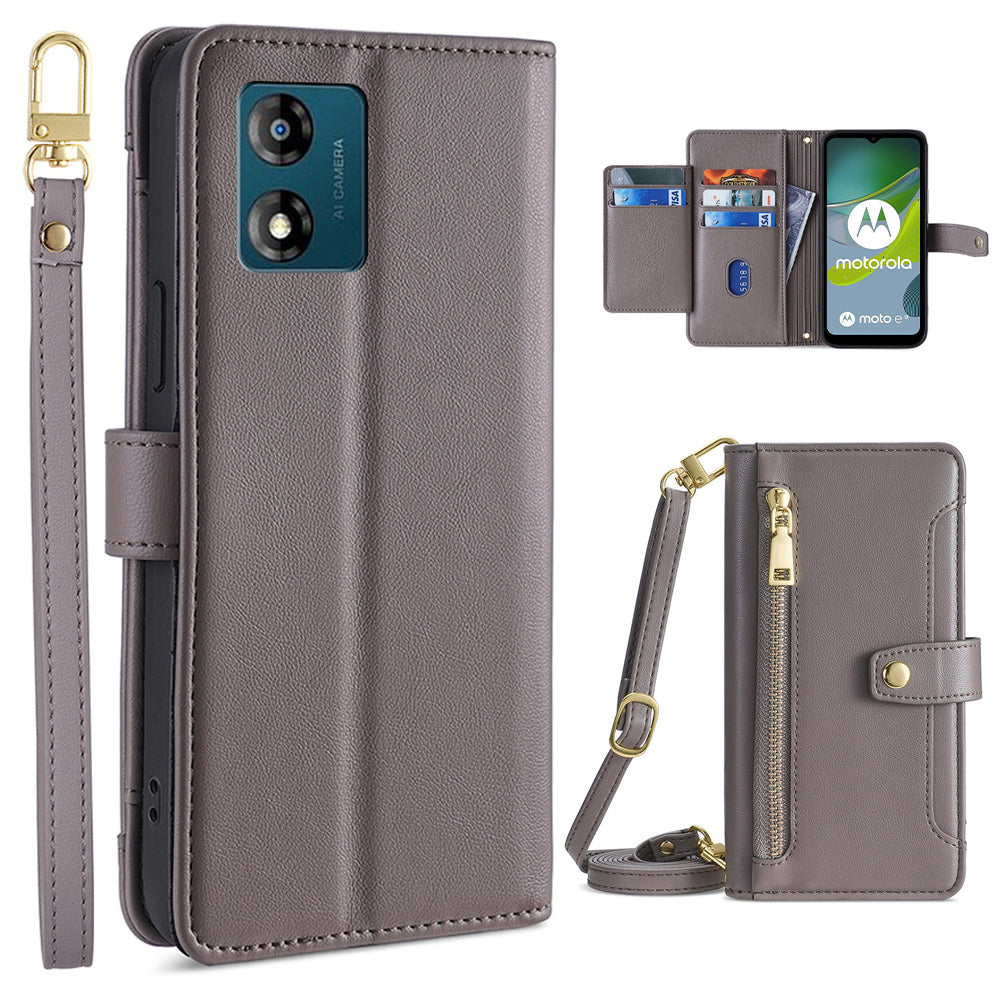 Card Slots Phone Stand Case for Motorola Moto E13 4G Zipper Pocket Leather Phone Cover with Straps Card Slots Phone Stand Case for Motorola Moto E13 4G Zipper Pocket Leather Phone Cover with Straps